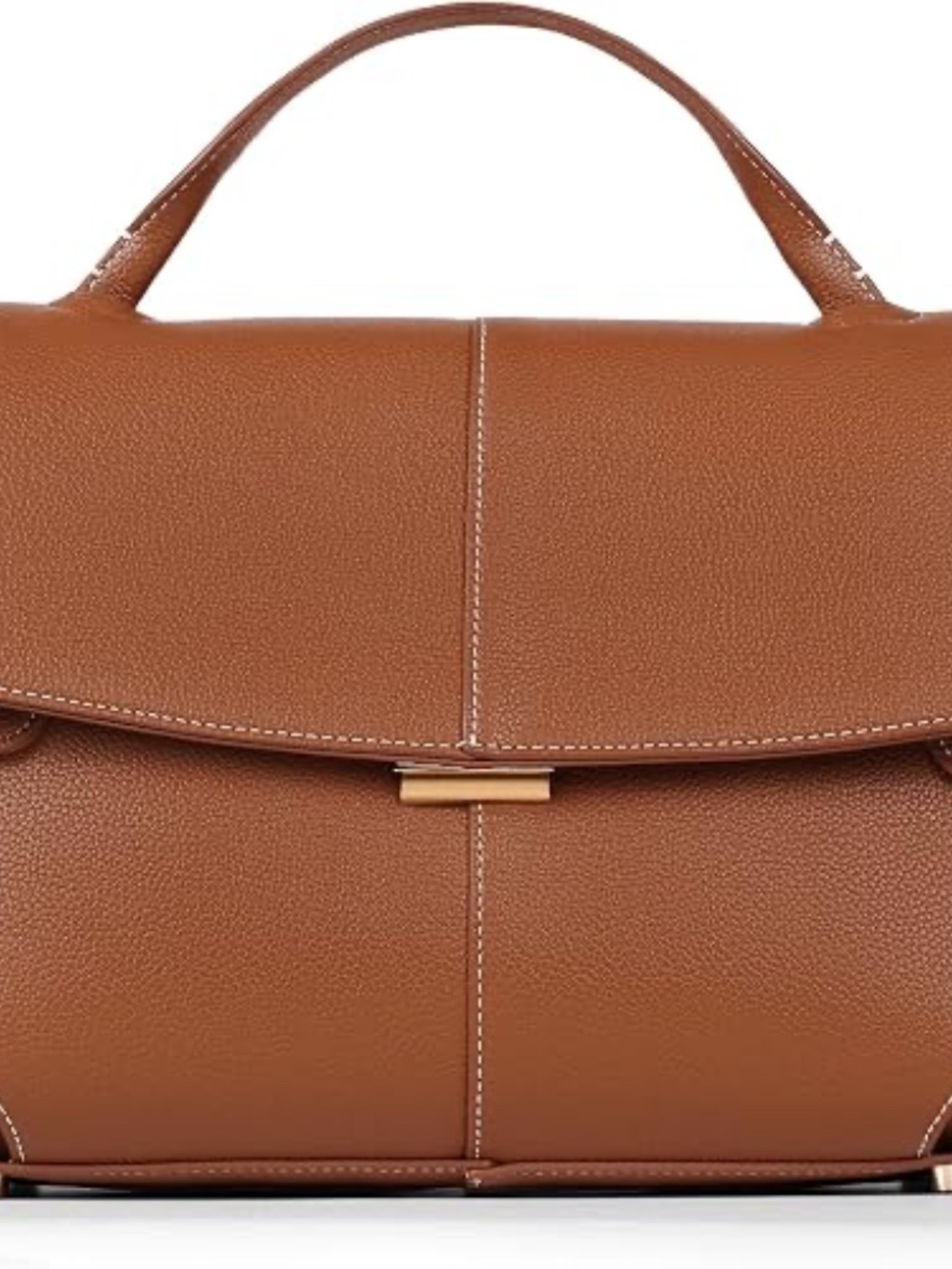 NEW Chic Minimalist Tan Faux Leather Structured Top Handle Satchel Bag - Picture 7 of 11